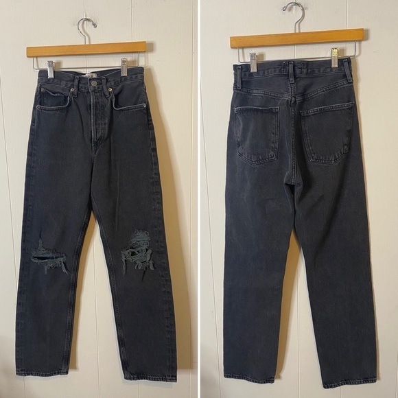 Agolde Jeans 90’s Mid Rise Loose Fit Jeans in Smokestack Washed Black 23 - Picture 3 of 13